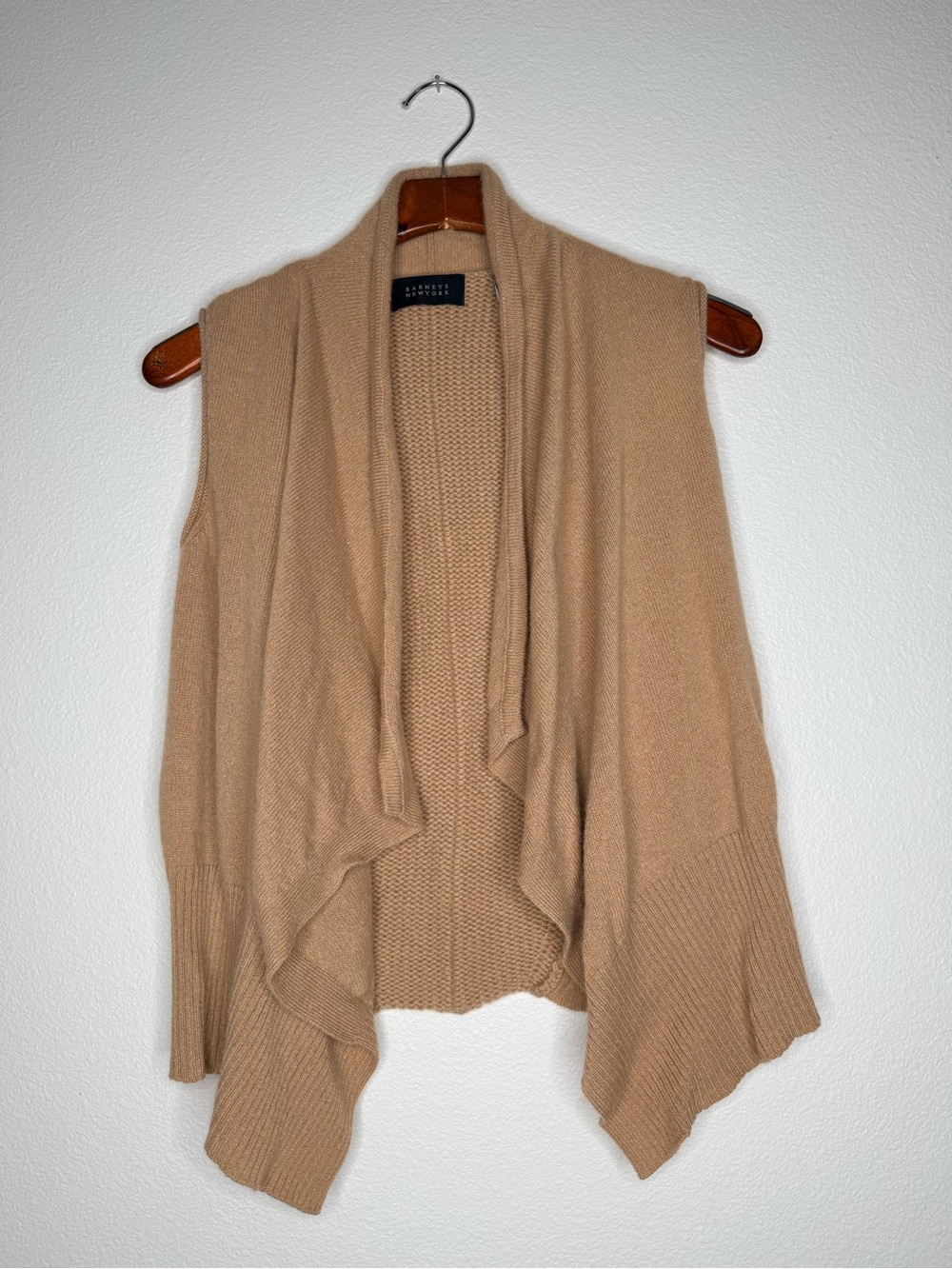 Barneys New York Sleeveless Cascade Vest - Camel 100% Cashmere